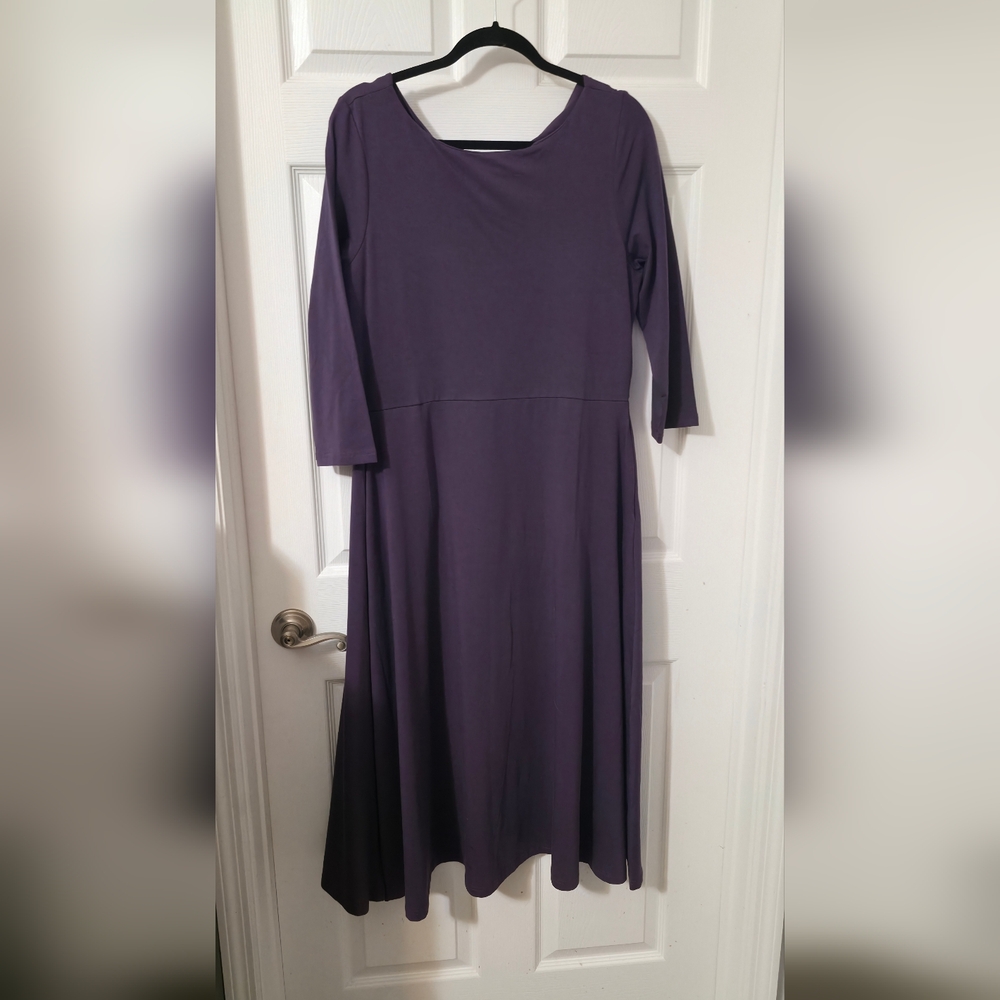 Pact, Organic Cotton Purple Fit And Flare Dress, Midi, XL